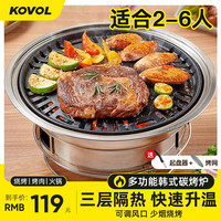 科沃 KOVOL户外烧烤炉木炭家用煎烤炉围炉煮茶炉烤肉盘商用韩式无烟烧烤架 【韩式烤肉炉】家庭套装