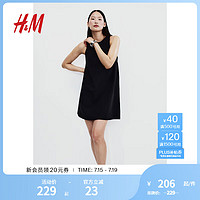 H&M2024夏季女装时尚休闲百搭A字迷你连衣裙1248684 黑色 155/80 XS