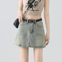 辣妹设计感蝴蝶贴布阔腿牛仔短裙半截裙女2024夏季高腰显瘦