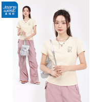 真维斯杏色圆领正肩合身短袖女T恤2024年夏季可爱显瘦甜美时尚上衣 杏-萝卜兔K M