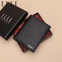 ELLE HOMME男士短款钱包 头层鹿皮多功能票夹 横款两折钱夹礼盒装01330黑色