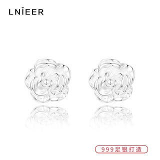 Lnieer999足银耳钉女山茶花养耳洞耳环花朵银耳钉2024新款高级感银耳饰