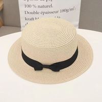 ALBINELE日本原单细辫子织平顶礼帽夏季透气轻盈遮阳防嗮草帽女 米色 M(55-58厘米)