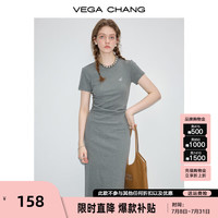 VEGA CHANG连衣裙女2024年夏季显瘦气质减龄长裙高级感t恤裙子 花灰色 M