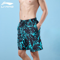 李宁（LI-NING）泳裤男士休闲速干防尴尬透气防走光海边度假五分沙滩裤325黑绿