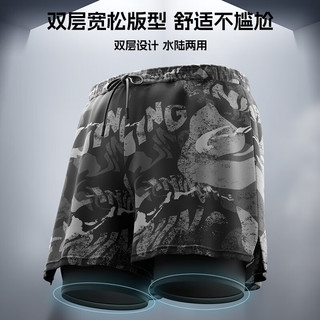 李宁（LI-NING）泳裤男士二合一防尴尬速干五分沙滩裤游泳裤温泉泳装3301黑色XXL