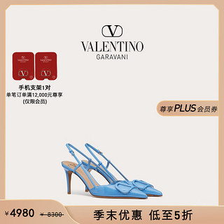 华伦天奴VALENTINO女士 VLOGO SIGNATURE 漆皮后系带高跟鞋 湖蓝色 36.5