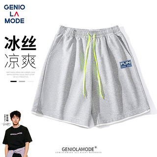 GENIOLAMODE品牌短裤男日常基础简约印花系带五分裤宽松时尚休闲百搭夏季裤子 黑色 2XL(150斤-170斤)