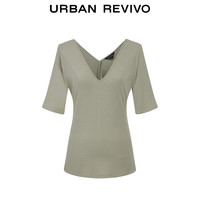 URBAN REVIVO 女士简约休闲轻通勤V领修身短袖T恤 UWM440017 暖灰 S