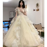 盖淘高端轻奢晚礼服裙女仙气艺考主持人婚纱 香槟色 XL