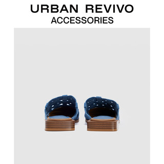 URBAN REVIVO2024春季新款女士牛仔编织平底方头拖鞋UAWS40048 中灰蓝 3
