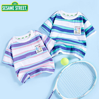 SESAME STREET男童夏季短袖polo衫女童装夏装儿童短袖中大童休闲凉感上衣 ZT23221白+紫 100cm