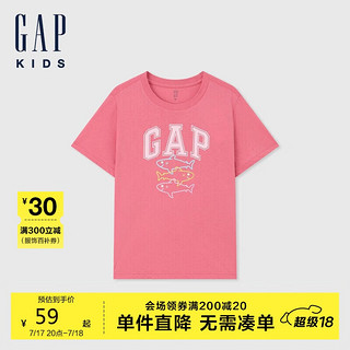 GAP男女童2024夏季字母logo印花短袖T恤儿童装上衣546502 粉色 110cm(4-5岁)亚洲尺码