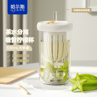 哈尔斯玻璃杯吸管杯女士耐热早餐杯牛奶杯可爱少女奶茶水杯子 白色530ml【标配吸管】