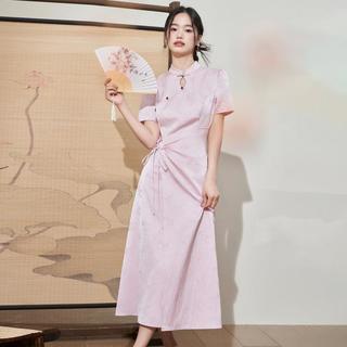 新中式24年夏季高级感提花收腰设计感气质国风遮肚子长款连衣裙
