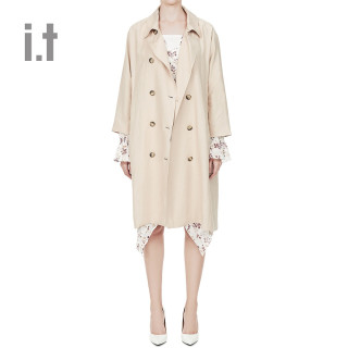 it greenishpink女装长款风衣夏季潮流翻领双排扣027