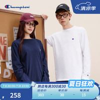 Champion长袖T恤男2024秋季新款刺绣小Clogo纯棉上衣女简约潮 白色 S