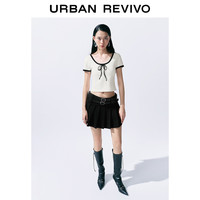 URBAN REVIVO 女装甜美气质撞色系结修身短袖T恤 女士T恤 UWV440236