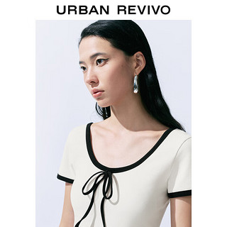 URBAN REVIVO 女装甜美气质撞色系结修身短袖T恤 女士T恤 UWV440236 本白 S