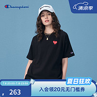 Champion冠军T恤2023春夏新款胸前刺绣组合爱心logo短袖女 白色 M