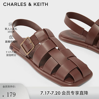 CHARLES&KEITH织鞋面方头平跟拖鞋凉鞋女鞋子女CK1-71870005 Brown棕色 35