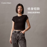 Calvin Klein Jeans夏季女士简约字母时尚ck辣妹重磅微弹正肩短袖T恤J221171 BEH-太空黑 XS