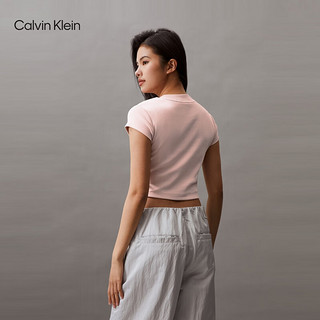 Calvin Klein Jeans夏季女士简约字母时尚ck辣妹重磅微弹正肩短袖T恤J221171 TF6-贝壳粉 L