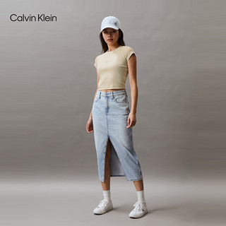 Calvin Klein Jeans夏季女士简约字母时尚ck辣妹重磅微弹正肩短袖T恤J221171 LFU-豆汁黄 M