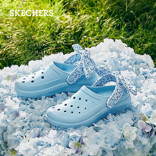 斯凯奇（Skechers）女鞋fafa洞洞鞋子女时尚夏季蝴蝶结凉拖沙滩鞋拖鞋女111494 浅蓝色/LTBL 37