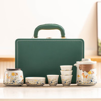 瓷牌茗茶具(cipaiming teaset)锦鲤报福旅行茶具一壶二杯便携式茶具套装户外快客杯 灰锦鲤报福1壶4杯+罐+主杯-礼盒