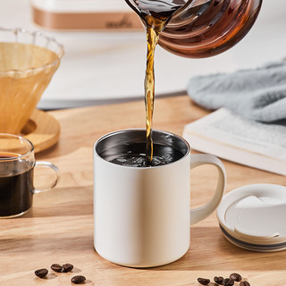 CLITON316不锈钢马克杯带盖双层防烫咖啡杯男女士办公水杯茶杯300ml