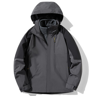 BURLEMON三合一冲锋衣女男可拆卸加厚保暖加绒户外防寒风外套登山服 HS9805深灰-男 2XL