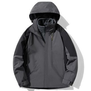 BURLEMON三合一冲锋衣女男可拆卸加厚保暖加绒户外防寒风外套登山服 HS9805深灰-男 2XL