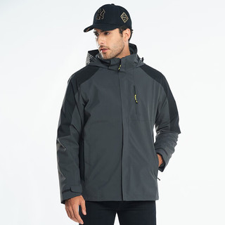 BURLEMON三合一冲锋衣女男可拆卸加厚保暖加绒户外防寒风外套登山服 HS9805深灰-男 2XL