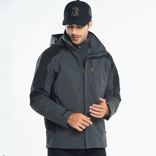 BURLEMON三合一冲锋衣女男可拆卸加厚保暖加绒户外防寒风外套登山服 HS9805深灰-男 2XL