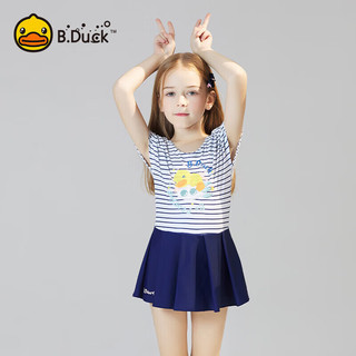 小黄鸭 B.Duck儿童泳衣裙式连体速干女童可爱宝宝温泉沙滩度假游泳衣 黑白 110
