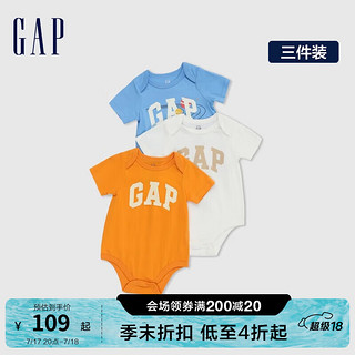 GAP婴儿春季2024LOGO连体衣儿童装开裆裤三件装404329 蓝橙白组合 66cm(3-6月)亚洲尺码