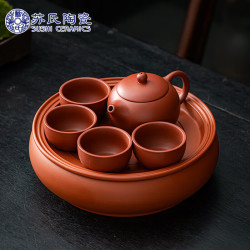 苏氏陶瓷 SUSHI CERAMICS）紫砂西施壶4杯配紫砂蓄水茶盘功夫茶具便捷茶具组