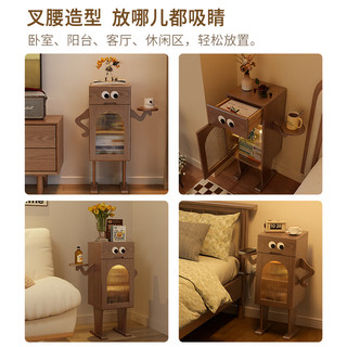 乐系机器人床头柜带灯实木沙发边几侧边柜客厅电视置物柜创意床头柜 带灯床头柜-胡桃色-左右手可互换