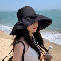 朗琦威尊黑胶防晒帽子女夏季遮脸遮阳帽户外太阳帽百搭显脸小遮阳渔夫帽春 大爱百搭黑 均码