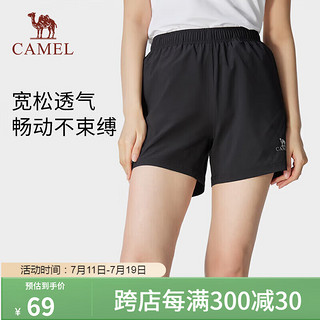 骆驼（CAMEL）运动短裤春夏梭织速干透气清爽休闲短裤 724BAY6002黑色,女 M