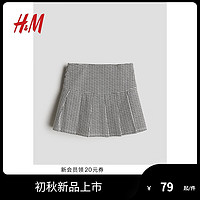 H&M2024夏季童装女童褶裥半身裙1246529 米色/千鸟格 120/53