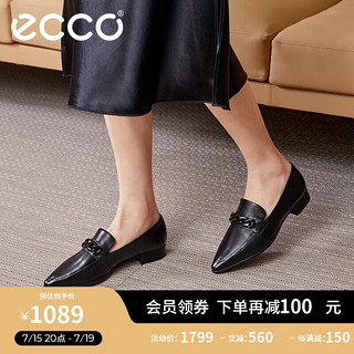 ecco 爱步 尖头浅口一脚蹬单鞋女 型塑尖头系列黑色21424301001 38