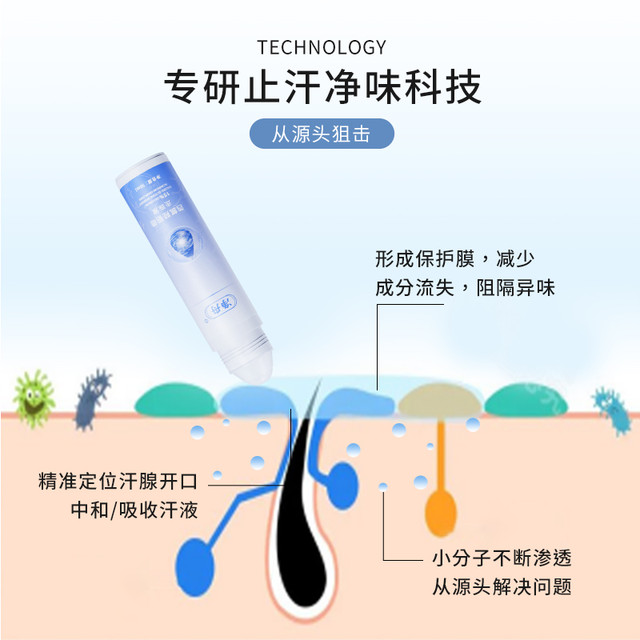 净舟 四氯羟铝锆爽身止汗滚珠腋下止汗持久干爽除臭止汗露腋下