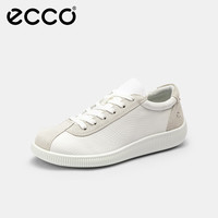 ecco 休闲板鞋女 24年夏季轻盈耐磨牛皮德训板鞋 柔酷零点 白色/灰白色 36