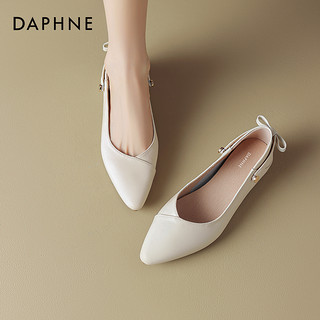 DAPHNE 达芙妮 法式尖头单鞋女夏季浅口软底平底鞋2024新款一脚蹬真皮女鞋
