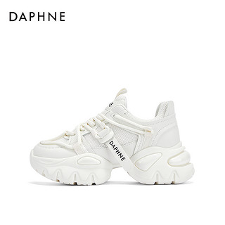 88VIP：DAPHNE 达芙妮 6CM厚底老爹鞋女2024新款夏季白色增高百搭休闲透气运动鞋
