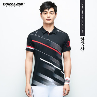 CORALIAN韩国可莱安春季夏季速干羽毛球服翻领套装短袖T恤运动服 男款 3062  单件上衣 XXL