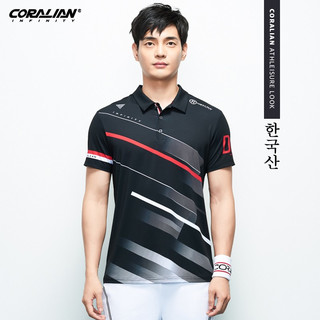 CORALIAN韩国可莱安春季夏季速干羽毛球服翻领套装短袖T恤运动服 男款 3062  单件上衣 XXL