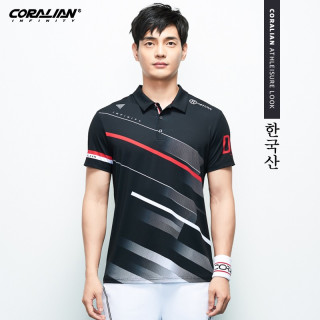 CORALIAN韩国可莱安春季夏季速干羽毛球服翻领套装短袖T恤运动服 男款 3062  单件上衣 XXL